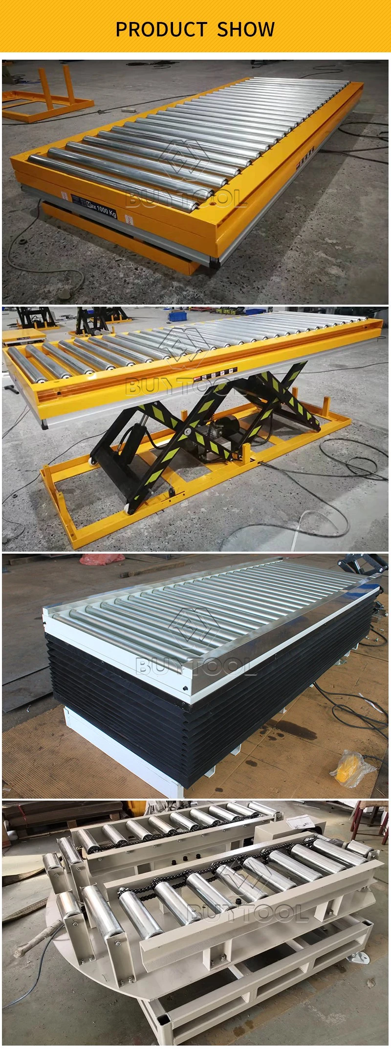 1 Ton Fixed Roller Scissor Lift Electric Hydraulic Fixed Scissor Lift Table with Bellow Covers